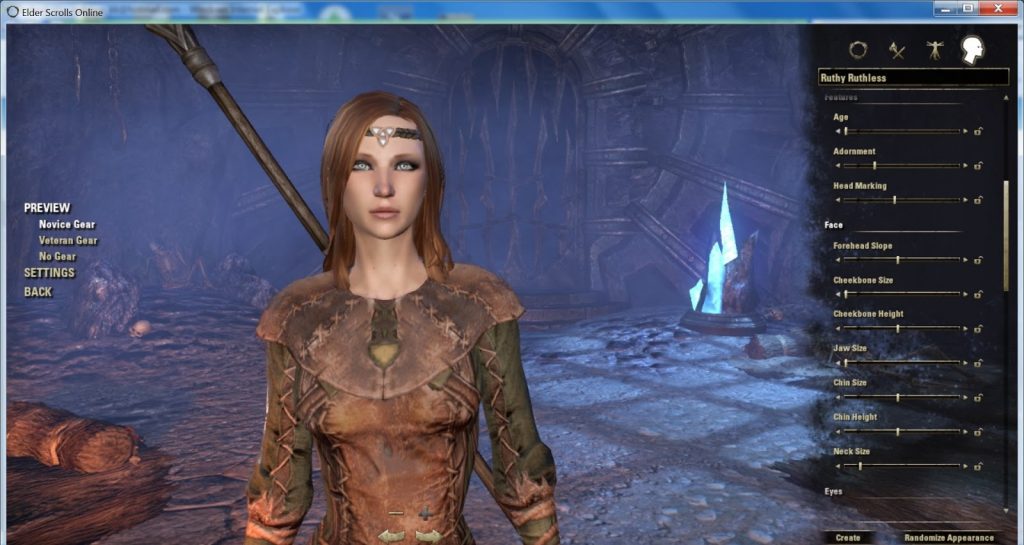 ESO character creation screen.