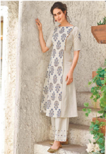 Block Printed Off-white Kurti