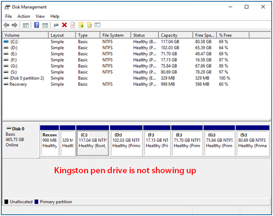 pen drive on Disk Management