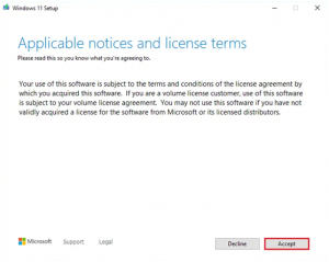 Accept Microsoft license Windows 11