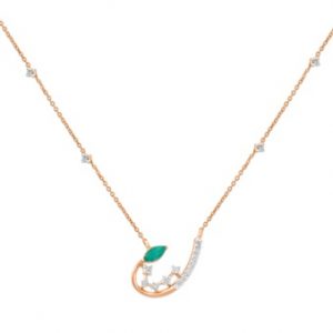 18 Kt Rose Gold Emerald And Diamond Marquise-Shaped Pendant With Chain