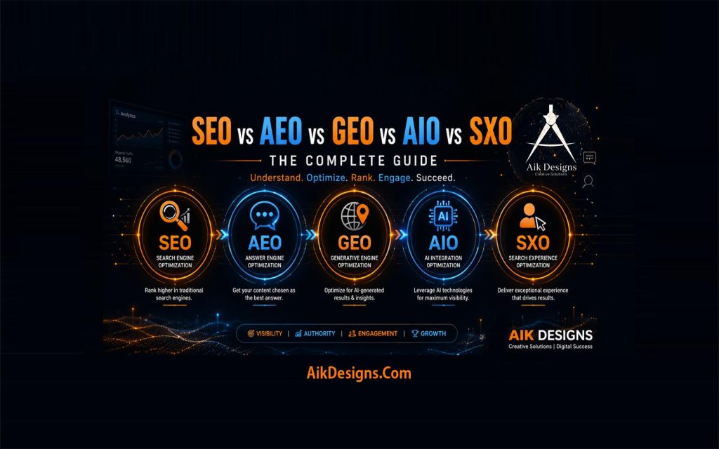 SEO vs AEO vs GEO vs AIO vs SXO: The Complete Guide