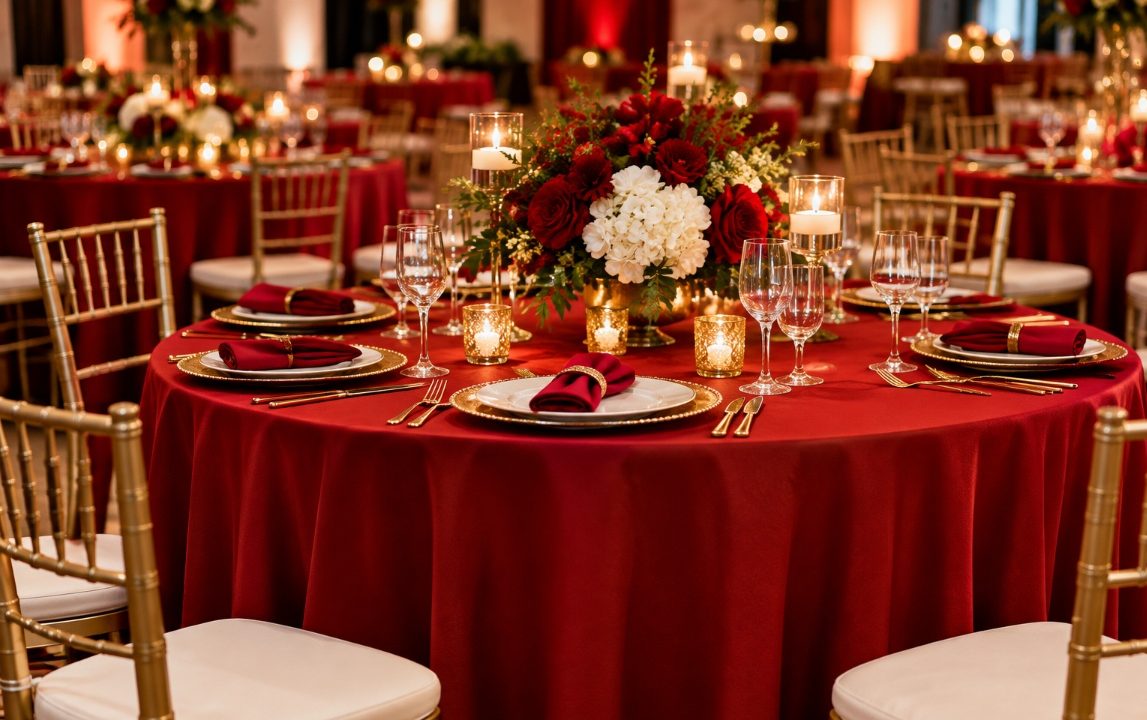 Banquet Flair With Chic Red Table Cloth
