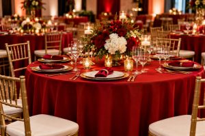 Banquet Flair With Chic Red Table Cloth