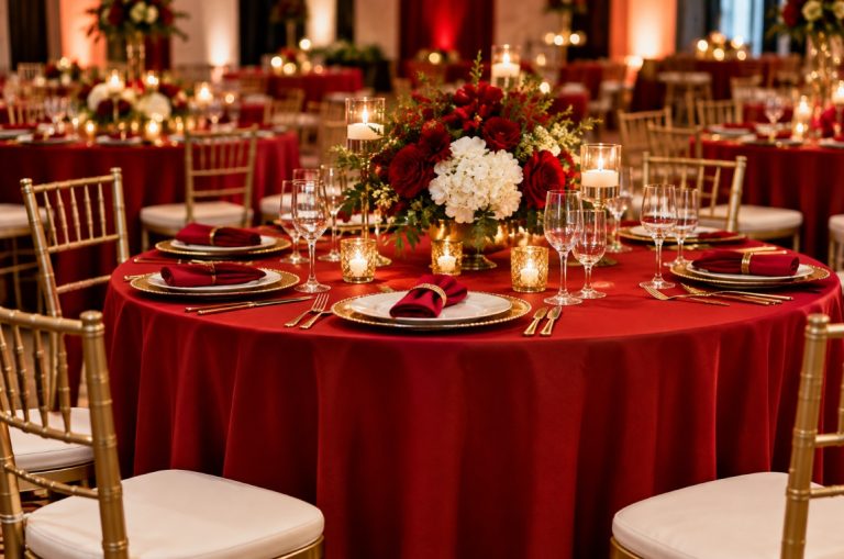Banquet Flair With Chic Red Table Cloth