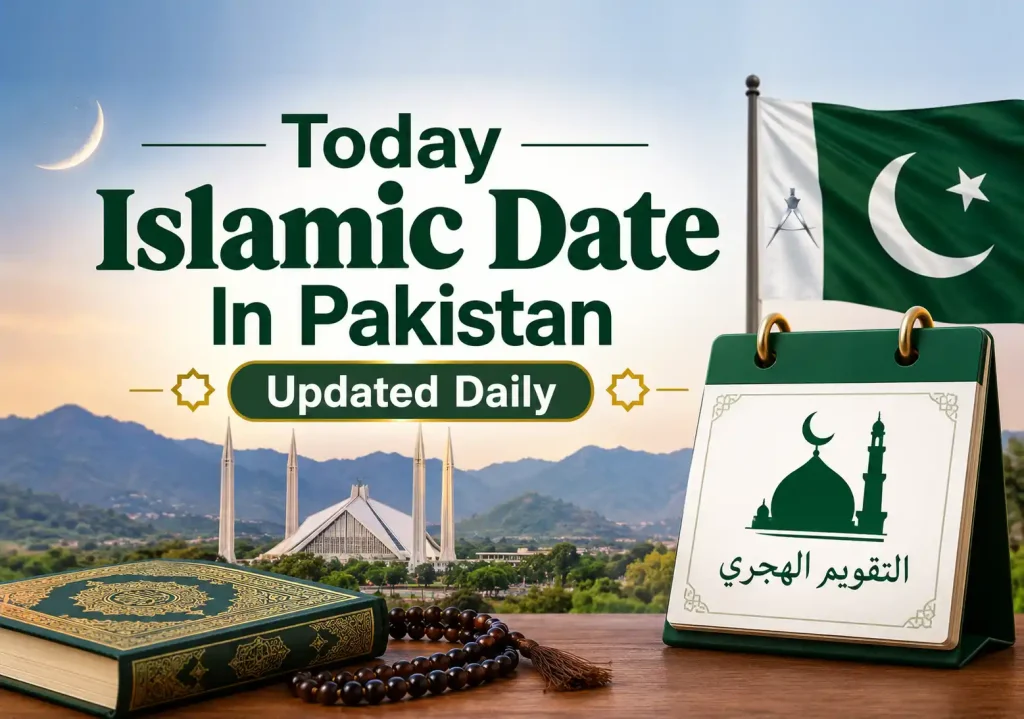 Today islamic date in Pakistan shown with the current Hijri date, Arabic date and Islamic calendar