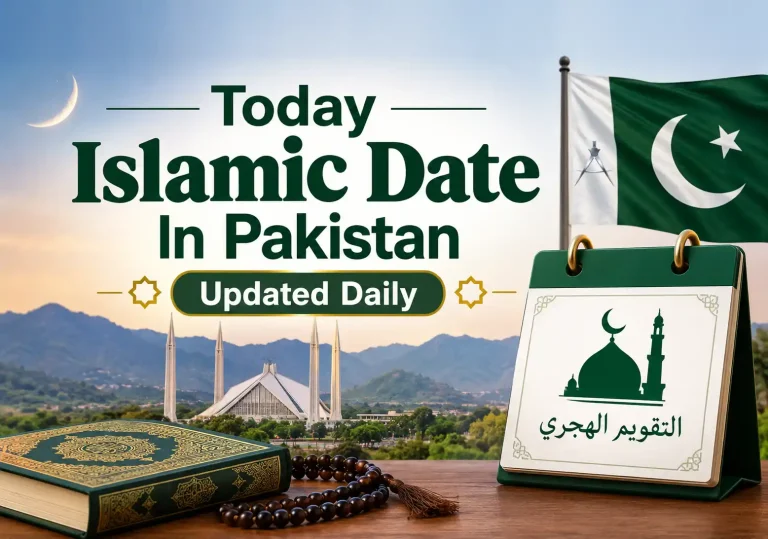 Today islamic date in Pakistan shown with the current Hijri date, Arabic date and Islamic calendar